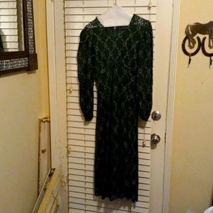 Beautifully made dress, looks custom, vintage, no tags, M, green and gold mesh